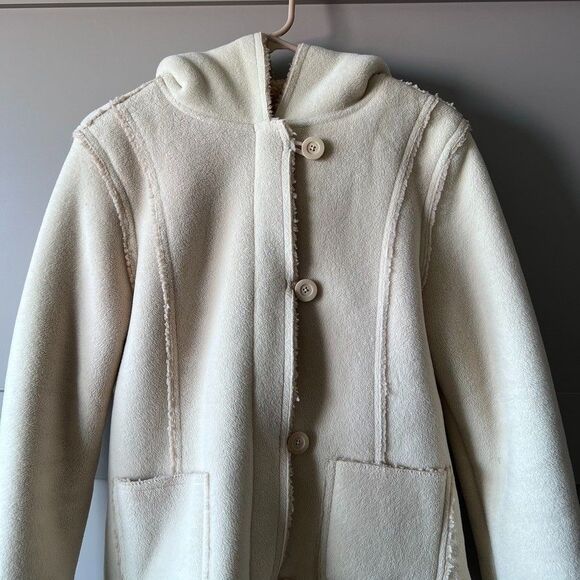 Old Navy Sherpa Fleece Jacket Women Large Beige Zip Buttons Pockets Cozy Winter - Picture 3 of 16